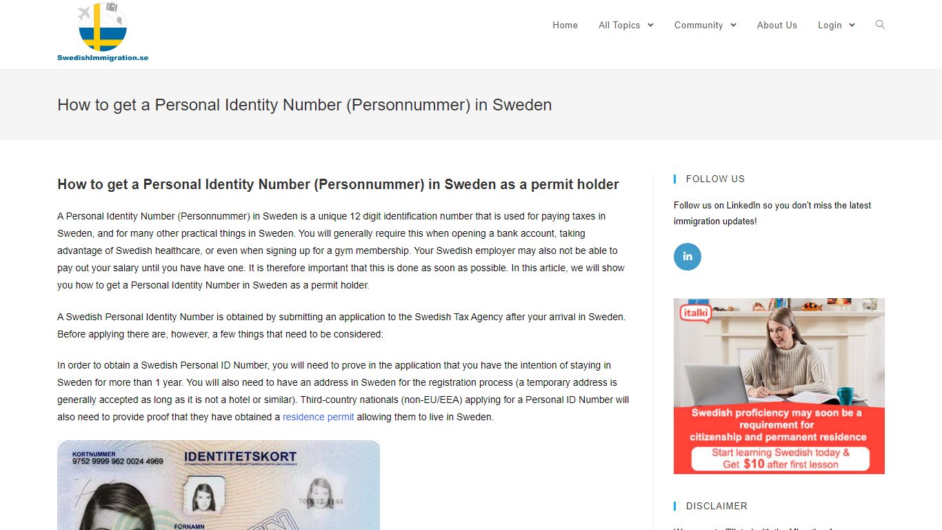 Get a Personal Identity Number (Personnummer) in Sweden | SI